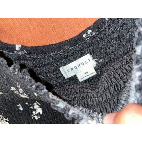 Aeropostale Black Floral Square-Neck Tiered Midi Dress Size XS - Picture 7 of 10